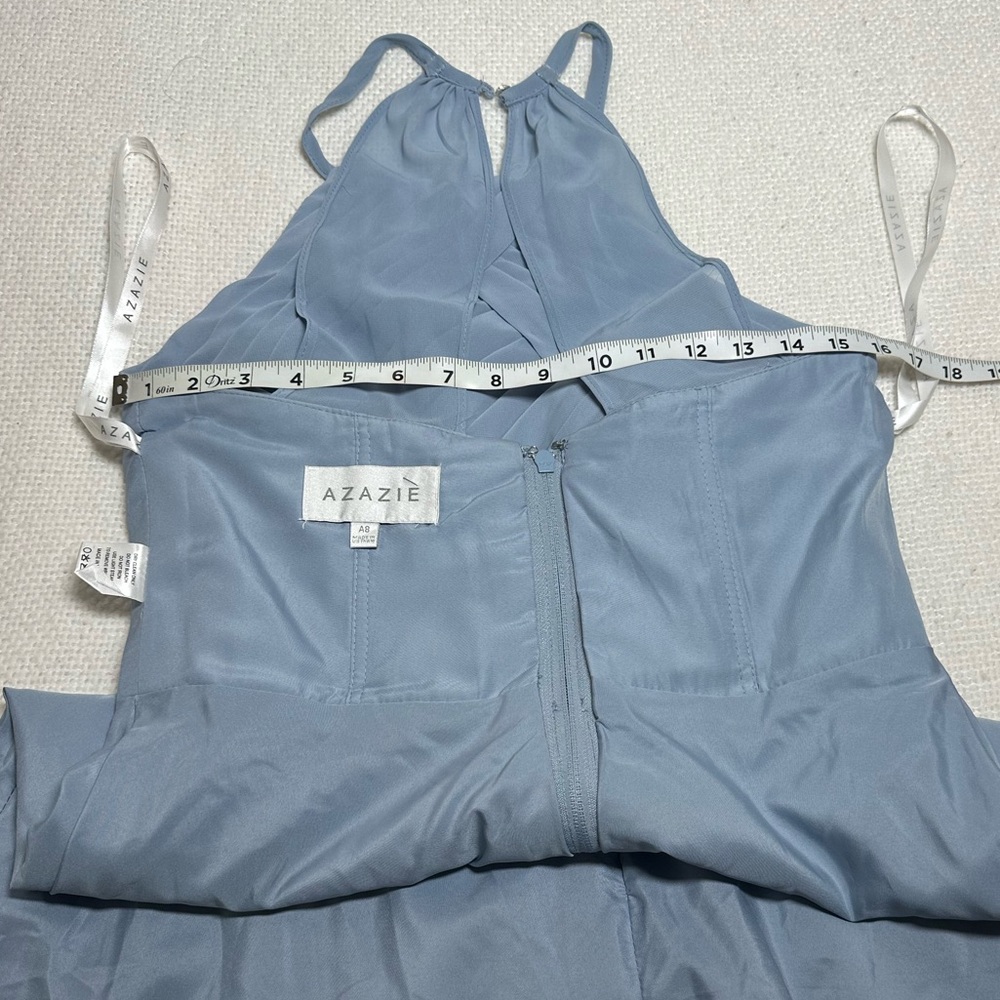 Azazie Dusty Blue Chiffon Bridesmaid Dress A-Line Halter Size A8 - Picture 11 of 12